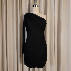 Alice + Olivia Ruched Black One Shoulder Mini Dress Size 34FR